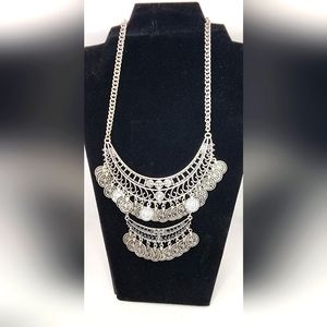 Vintage Brass Filagree Boho Double Tiered Coin Necklace